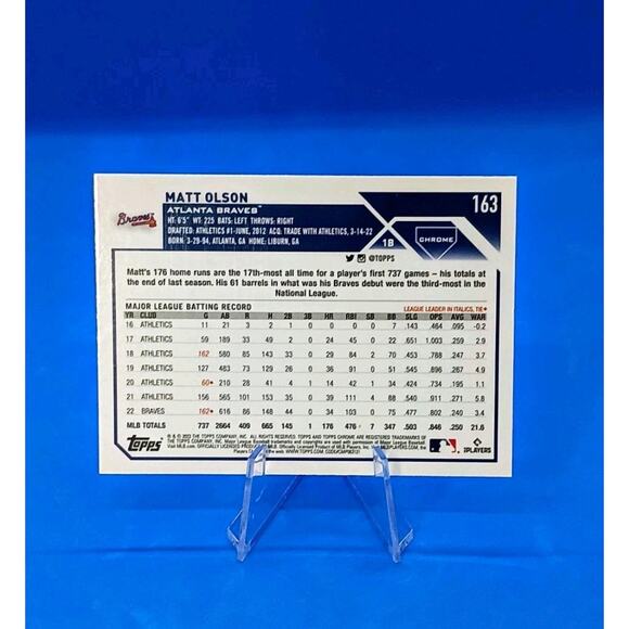 2023 Topps Chrome - Matt Olson #163 Sepia Refractor - Picture 3 of 4